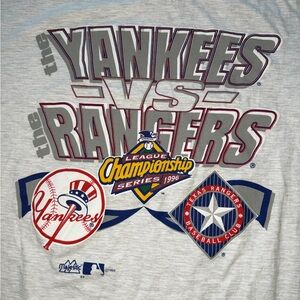 Vintage 1996 MLB Yankees vs Rangers ALCS T-Shirt Men’s M Off the Bench Majestic